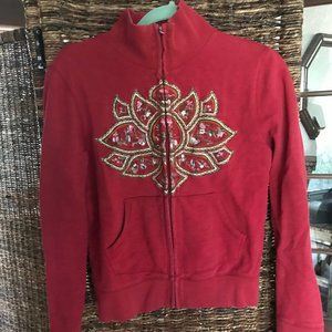 Lucky Brand Lotus Embroidered Zip Up Jacket